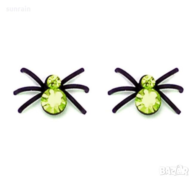 обеци паячета със зелени камъчета, снимка 1