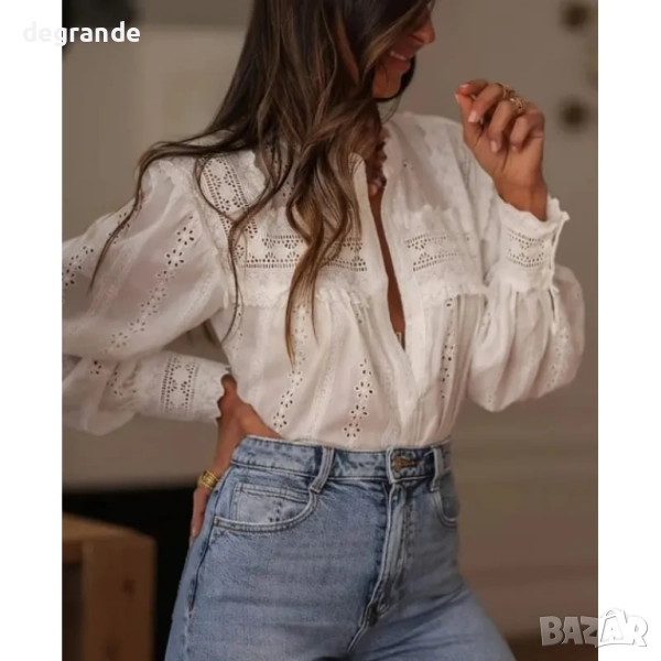 Дамска Бяла риза с английска дантела, снимка 1