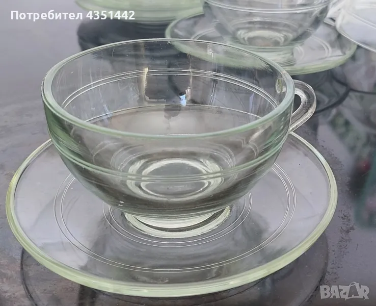 Чаши с чинийки, йенско стъкло, снимка 1