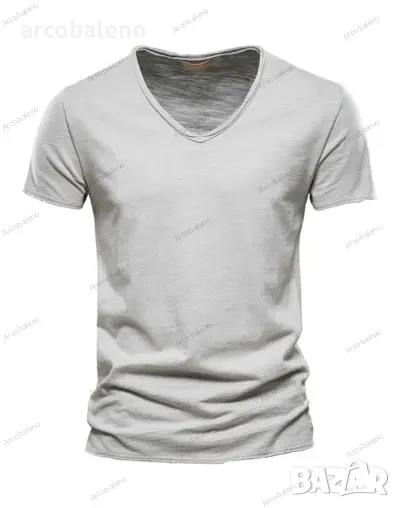 Ликвидация! Мъжка едноцветна, памучна тениска с V-образно деколте и къс ръкав - Доставка 24 часа , снимка 1