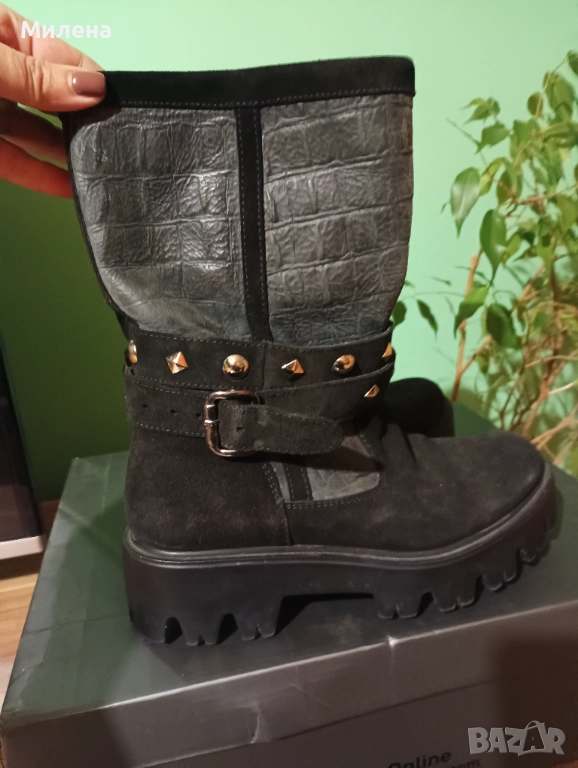 Боти естествена кожа и велур , снимка 1