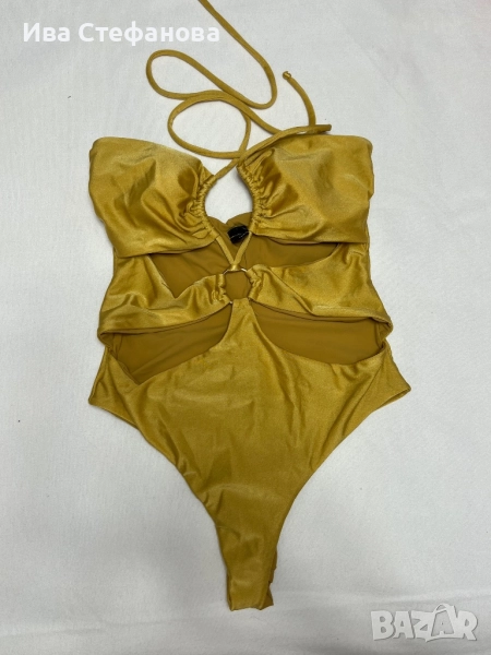 Нов цял елегантен бански костюм златист жълт златен, снимка 1
