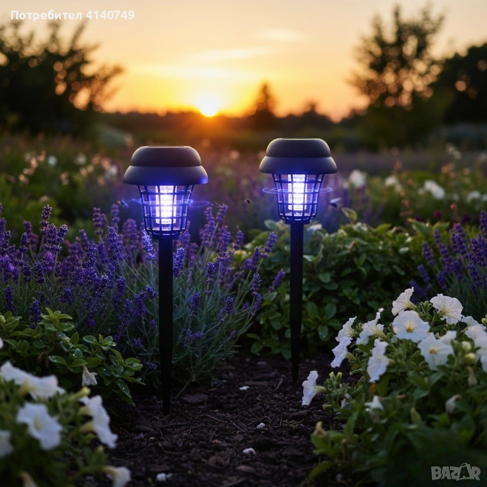 Соларна лампа против комари за открито – комплект 2 броя с UV защита и декоративно осветление, снимка 1