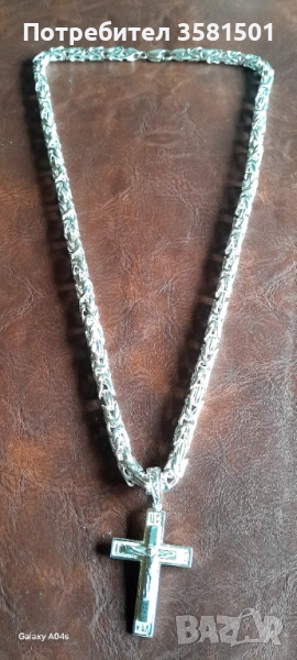 159/Сребърен Синджир Кралска Плетка със Кръст-105грама.🇧🇬, снимка 1