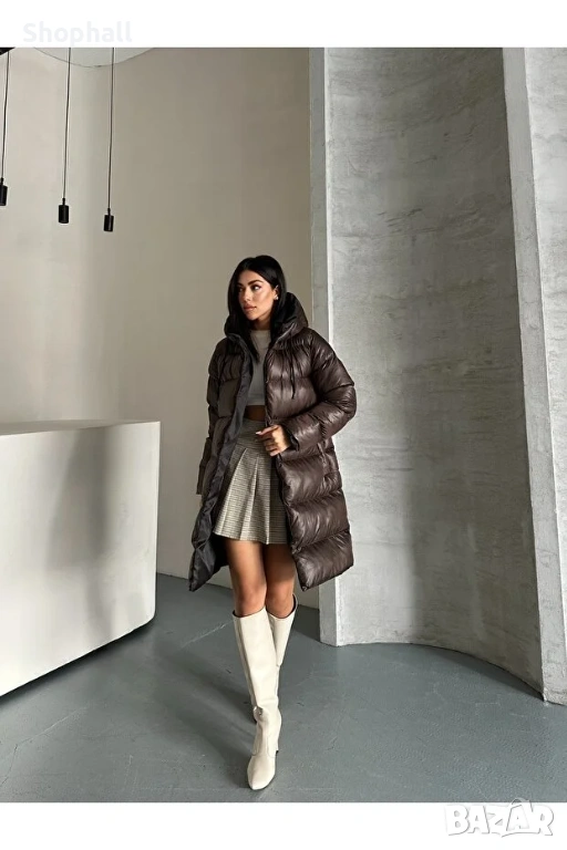 Дебело дълго яке с качулка. Размер 38. Цветове черно и кафяво., снимка 1