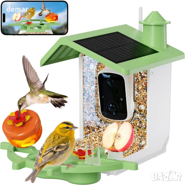 Rkdely интелигентна хранилка за птици с камера и соларна батерия, 3МР, снимка 1