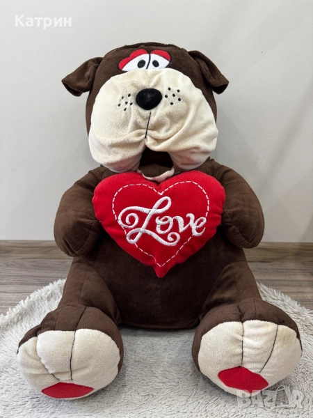 Плюшена играчка кафяво куче със сърце, снимка 1