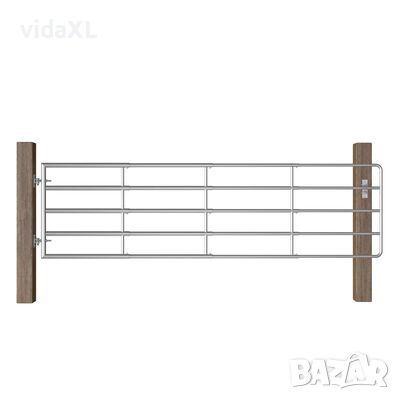vidaXL Оградна порта, 5 пръта, стомана, (115-300)x90 см, сребриста(SKU:145986, снимка 1