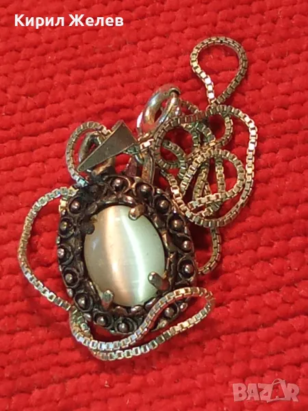 РЕТРО АРТ СРЕБЪРЕН ПЕНДАНТ с ПОЛИРАН ЛУНЕН КАМЪК и ФИНА СРЕБЪРНА ВЕРИЖКА СРЕБРО 925 ПРОБА 27067, снимка 1