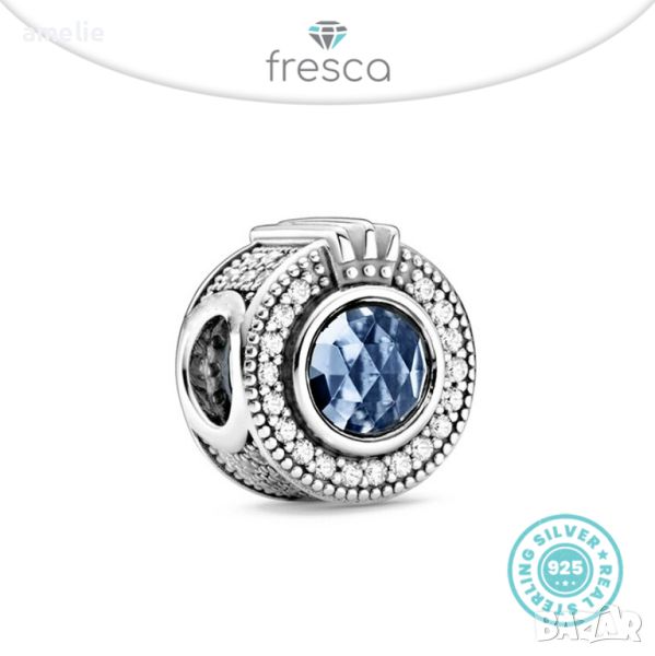Талисман Fresca по модел тип Пандора сребро 925 Pandora Sparkling Blue Crown O. Колекция Amélie, снимка 1