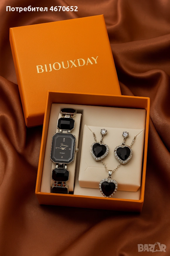Black Heart Luxury Set 🖤 | часовник, колие и обеци, снимка 1