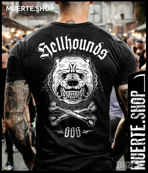 Черна тениска с щампа HELLHOUNDS 666, снимка 1