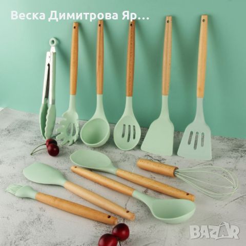 Комплект кухненски прибори от 12 бр. с дървена дръжка, снимка 13 - Прибори за хранене, готвене и сервиране - 46262824