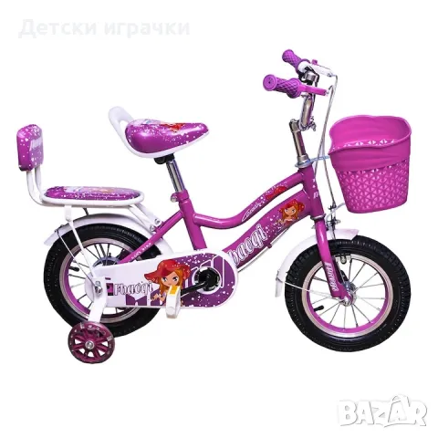 Велосипед с две седалки SIBOG, 14 цола, 3-5 г, светещи помощни колела, багажник, кош, розов, снимка 3 - Велосипеди - 50074636