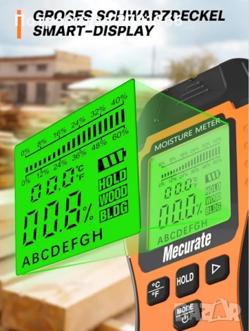 Влагомер Mecurate детектор за влажност на дървесина и др. с щифтов тип 9 режима цифров тестер течове