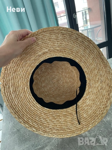 Сламена дамска шапка с декорация от перли, снимка 6 - Шапки - 54172456