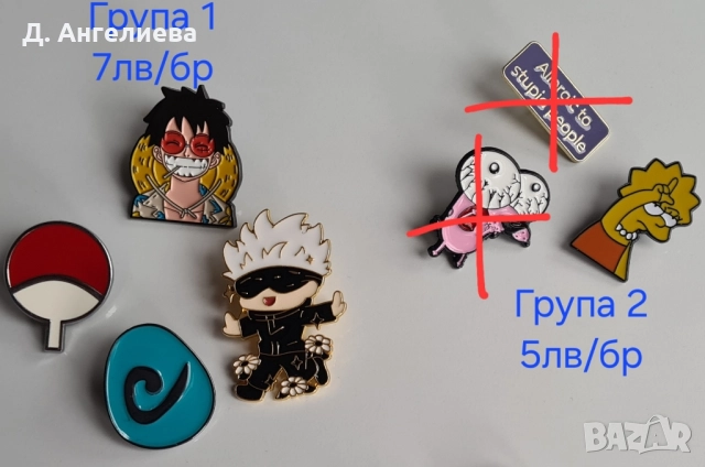 Значки/пинчета/пинове, колие, ключодържател аниме, анимации