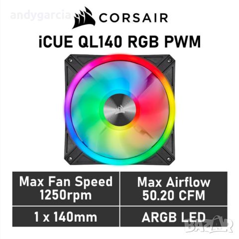 Corsair iCUE QL140 RGB 140mm PWM black светещ вентилатор с 4 зони, чисто нов