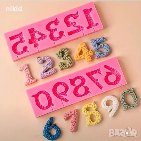 Декорирани цифри числа силиконов молд форма фондан шоколад гипс декор, снимка 2 - Форми - 52149919