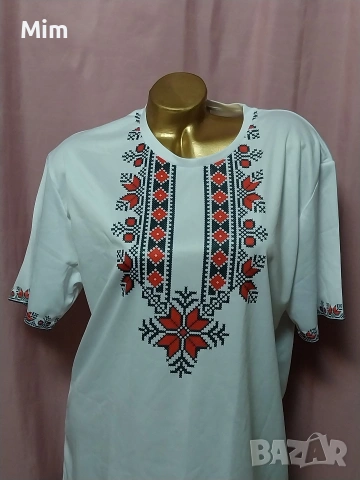 L Бяла тениска с щампа с български мотиви , снимка 4 - Тениски - 53939023