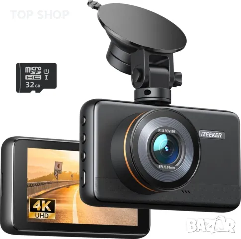 Предна камера iZEEKER 4K Dash Cam, 2160P камера за кола с безплатна 32GB карта, WDR 400