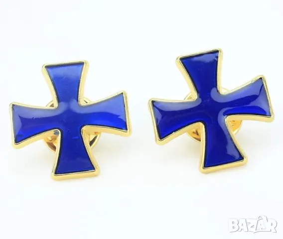 Командирски Масонски Ръкавели Тамплиери Рицари Blue Enamel Cross Knights Templar Cufflinks Commander