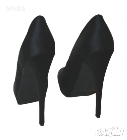Нови дамски черни сатенени обувки на висок ток 38 размер, снимка 4 - Дамски обувки на ток - 53184001