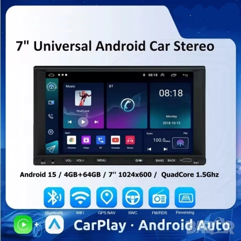 7” 2-DIN мултимедия с Android 15, RDS, 4/64GB, CarPlay и AndroidAuto , снимка 14 - Аксесоари и консумативи - 52904147
