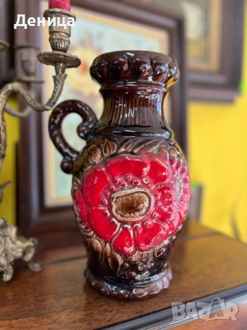 Керамична ваза Scheurich 60-70 те г. Западногерманска керамика (West German) , снимка 6 - Вази - 53641015