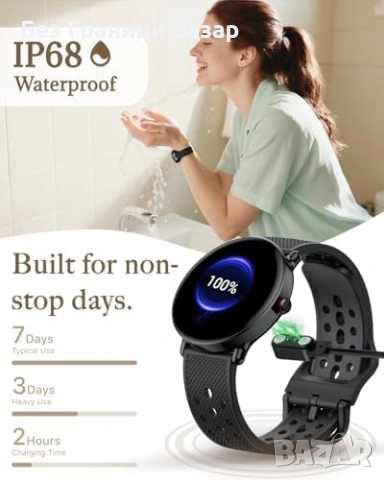 Нов Смарт часовник TitanSync S62 водоустойчив OLED дисплей кръгъл черен за мъже и жени, снимка 6 - Смарт гривни - 54100801