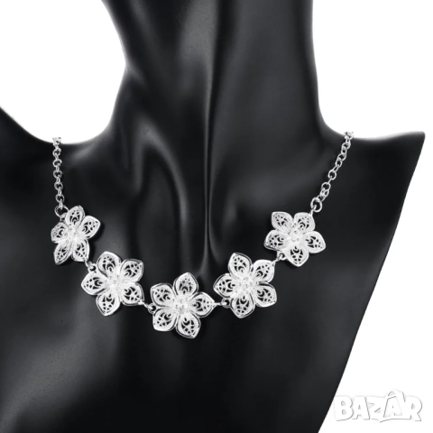 Сребърна гривна, обеци и колие цветя, снимка 4 - Гривни - 41637485