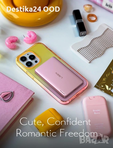 Ултра тънка MagSafe външна батерия 5000mAh безжична – розова, снимка 7 - Друга електроника - 53418085