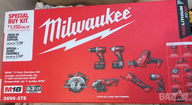 Milwaukee M18 18V Безжичен комбиниран комплект с 7 инструмента от САЩ, снимка 3 - Куфари с инструменти - 46716516