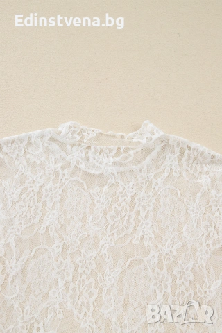 Дамска бяла дантелена блуза с ефектна яка и дълъг ръкав, снимка 9 - Блузи с дълъг ръкав и пуловери - 53029032