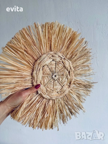 🌿 Стилни стенни декорации от рафия – комплект 3 броя, уникален арт декор, снимка 8 - Декорация за дома - 53536678