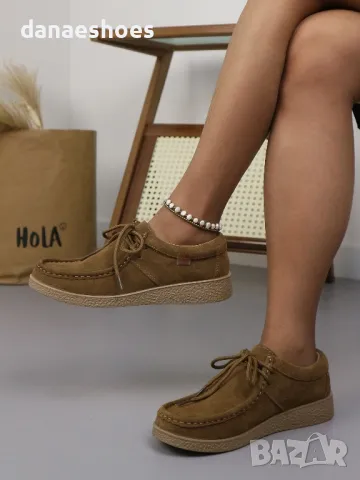 Дамски мокасини от естествен велур в цвят камел, снимка 4 - Дамски ежедневни обувки - 49874748