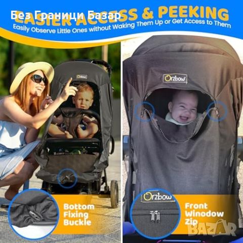 Нов Практичен сенник за бебешка количка с преден прозорец и UV защита, снимка 3 - Други - 45975240