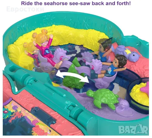 Игрален комплект Polly Pocket Otter Aquarium Compact - Видра, с 2 микро кукли и аксесоари, снимка 5 - Образователни игри - 47238948