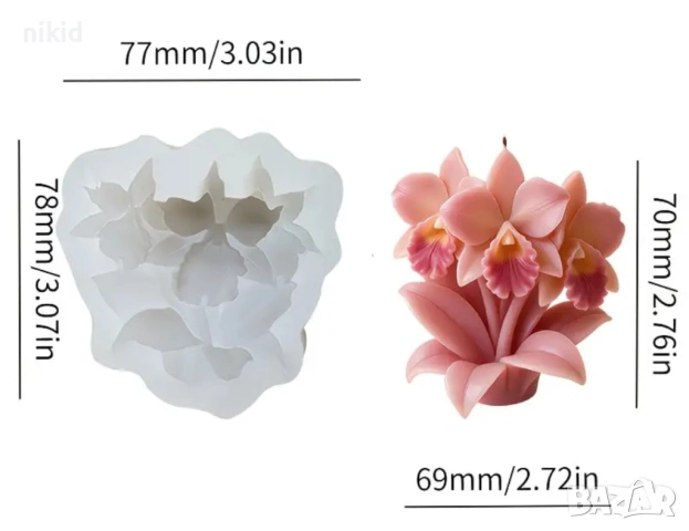 3 Орхидеи Орхидея голям силиконов молд форма фондан смола свещ гипс свещ декор , снимка 2 - Форми - 54102910