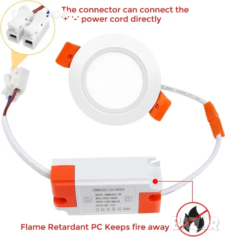 LEDLightsWorld 5 см LED вградено осветление, димируема таванна лампа, 3W, 3000K, CRI80, 6 броя, снимка 3 - Лед осветление - 49866374