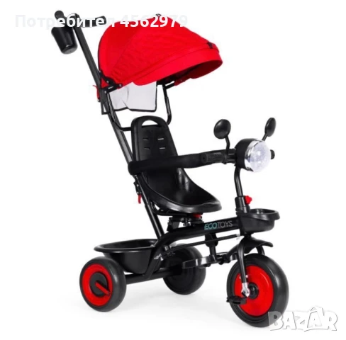 Детска триколка, количка, 3 в 1, въртяща се седалка, червен сенник, снимка 10 - Детски велосипеди, триколки и коли - 51348760