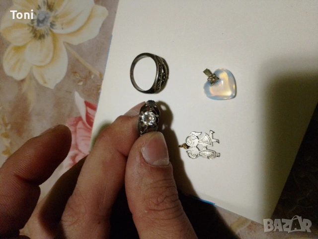 Сребърен пръстен 3х10-камък 875 проба, снимка 4 - Пръстени - 53288113