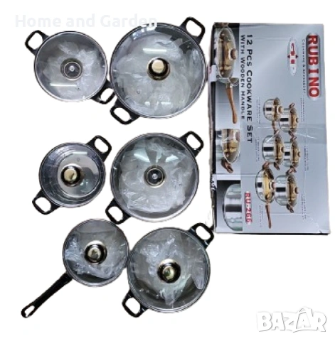 Комплект от 12 части съдове за готвене от неръждаема стомана със стъклени капаци, снимка 2 - Съдове за готвене - 54036125