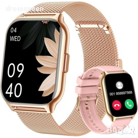 4606 Смарт часовник в златисто с 2-инчов екран, вграден пулсомер и крачкомер