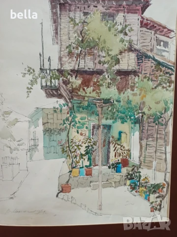 Стар  акварел с паспарту ,смесена техника на Владимир Мански, снимка 6 - Антикварни и старинни предмети - 51428871