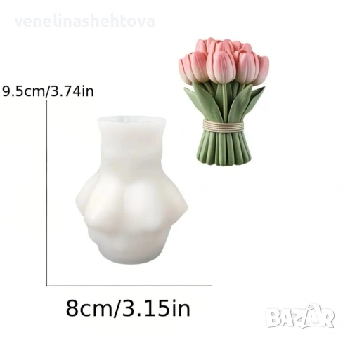 3D малък реалистичен букет лалета силиконов молд за свещи гипс сапун смола 