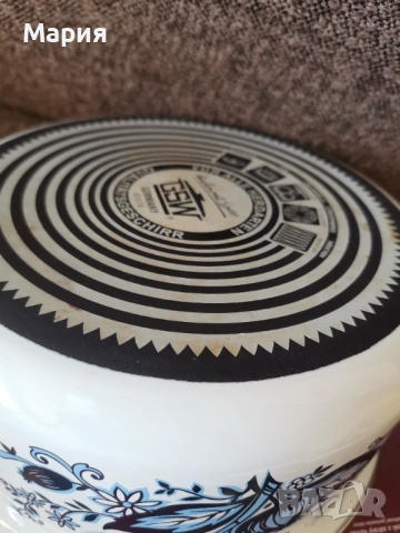 Емайлирана тенджера GSW W. GermanyВинтидж емайлирана тенджера с декор "Син лук" , снимка 5 - Съдове за готвене - 53749535