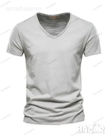 Ликвидация! Мъжка едноцветна, памучна тениска с V-образно деколте и къс ръкав - Доставка 24 часа 