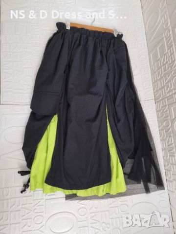 Дамска атрактивна лятна пола съчетана от тюл и неонов цвят, снимка 1 - Поли - 46376086
