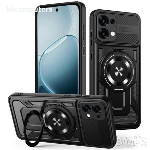 Магнитен Калъф за Oppo A6 Pro 5G / 4G с Въртяща се Стойка - TPU+PC, Военна защита, 6 цвята